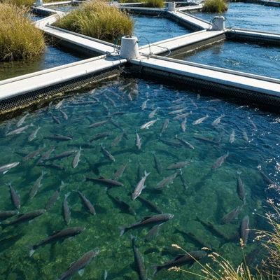Sustainable aquaculture farm with clean water and healthy fish