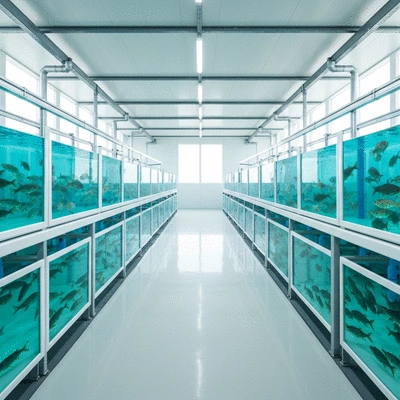 Modern sustainable aquaculture farm with clean tanks and healthy fish