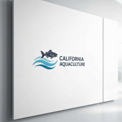 Professional photo of the California Aquaculture Association logo with a stylized fish and wave, against a clean, modern background