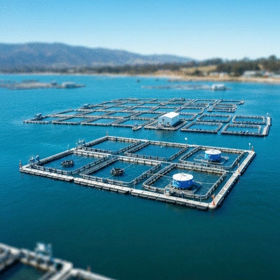 Coastal aquaculture farm with sustainable practices